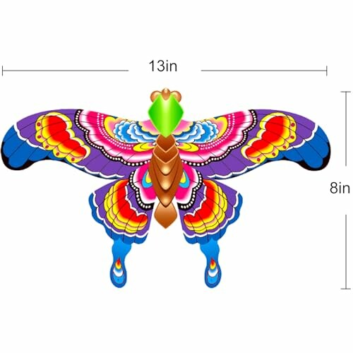 Colorful butterfly-shaped kite with dimensions labeled