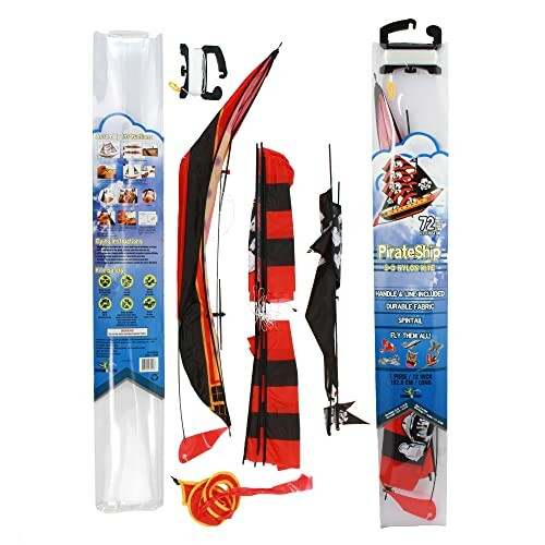 Pirate ship kite set with packaging and components displayed.